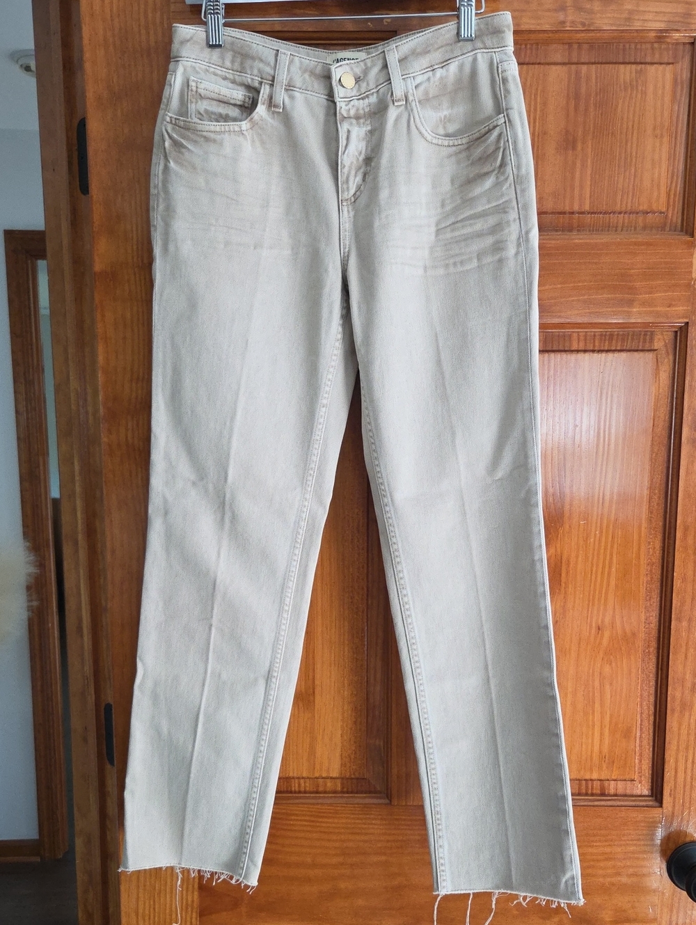 L'AGENCE Women's Light Beige Low Rise Straight-Leg Jeans